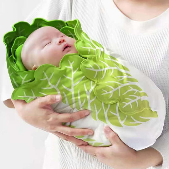 Păturică din flanelă și set cu pălărie Flippy în formă de frunză de salată pentru nou-născuți, material din poliester, 85 cm, verde