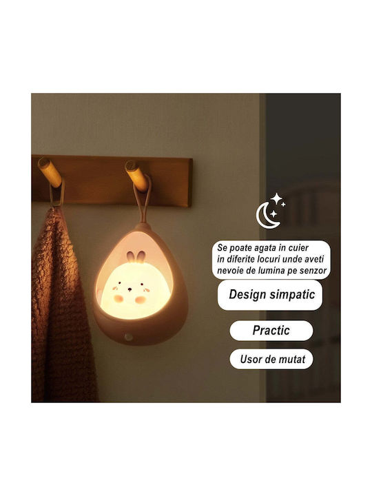 Portable Night Light 2 Operating Modes Flippy Non-toxic Silicone Usb Rechargeable Motion Sensor Pink Bunny