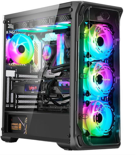Segotep Lux 360 Геймърско Midi Tower Компютърна Кутия с Страничен Прозорец и RGB Осветление Черна