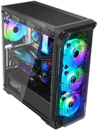 Segotep Lux 360 Геймърско Midi Tower Компютърна Кутия с Страничен Прозорец и RGB Осветление Черна