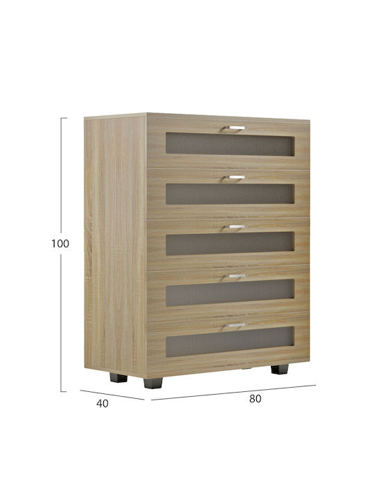 Thorgan Wooden Chest of Drawers Sonama 80x40x100cm