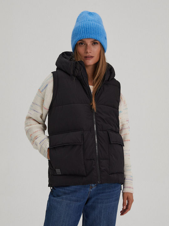 Diverse System Kurz Damen Ärmellos Puffer Jacke für Winter Black