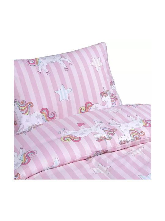 Lino Home Bettwäsche-Set Einzel Angepasst Baumwolle Monokeros Pink 105x200cm 3Stück