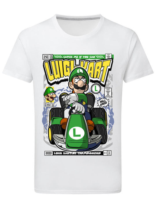 Pop Culture Luigi Karting Θεματική Μπλούζα με Στάμπα Λευκή