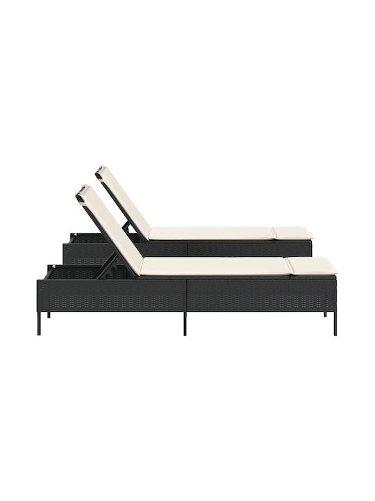 Liegestuhl Rattan mit Kissen Schwarz 2Stück 198x55x39cm.