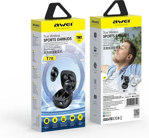 Awei T78 In-ear Bluetooth Handsfree Ακουστικά με Θήκη Φόρτισης Μαύρα