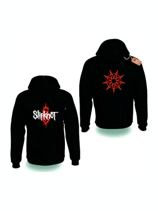 Rock Deal Slipknot Φούτερ με Κουκούλα Μαύρο Βαμβακερό