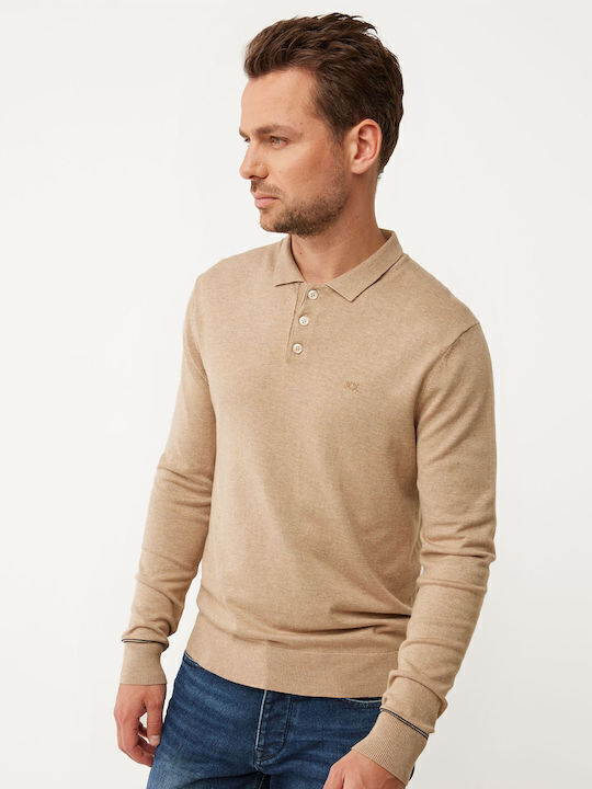 Polo Langarm-Pullover Beige
