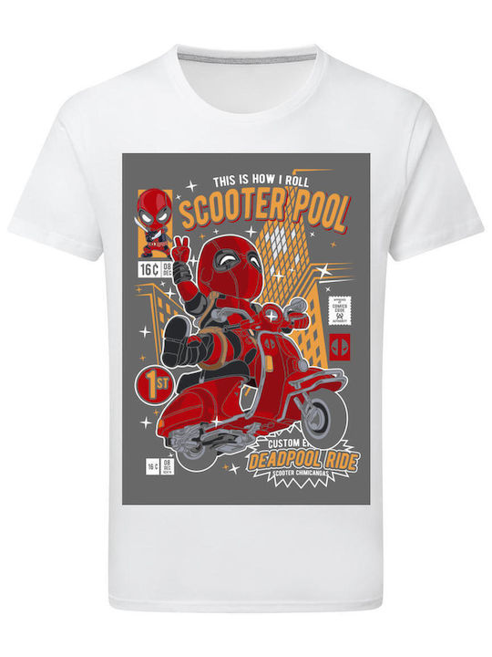 Pop Culture Deadpool Scooter Tricou Alb