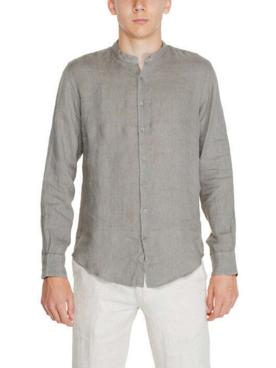 Borghese Men's Shirt Long Sleeve Linen Green