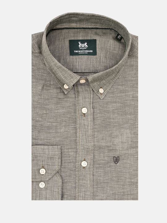 The Bostonians Men's Shirt Long Sleeve Linen Green