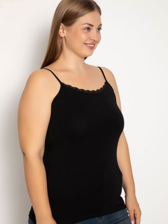 Women's Cotton T-Shirt with Spaghetti Strap Black