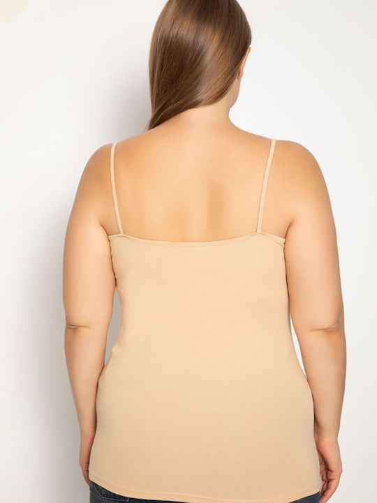 Women's Cotton T-Shirt with Spaghetti Strap Beige