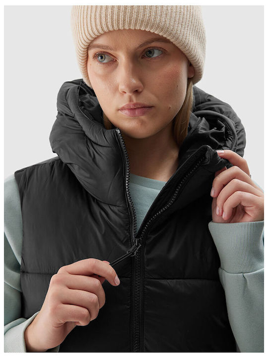 Women's Long Puffer Jacket for Spring or Autumn with Hood Black