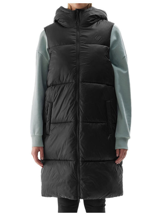 Women's Long Puffer Jacket for Spring or Autumn with Hood Black