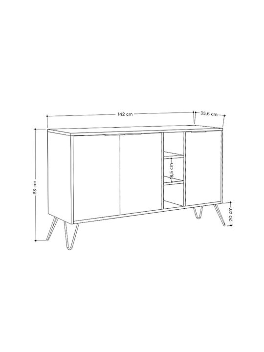 Bufet Clara Din Lemn Culoare Nuc Deschis 142x35.6x83cm