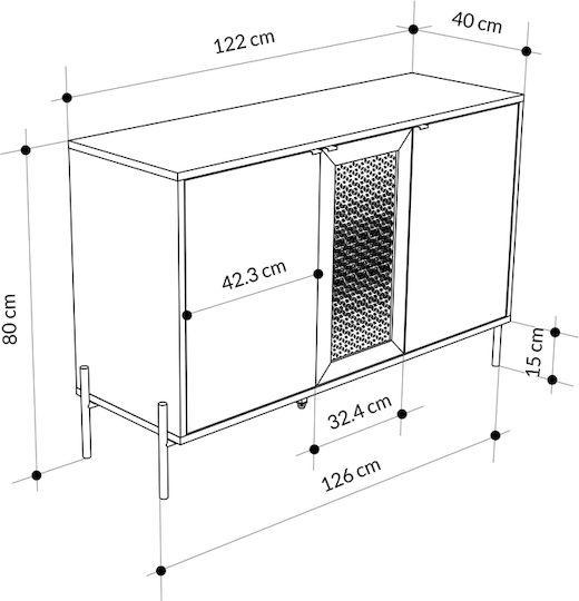 Μπουφές Naive από Ξύλο & Μέταλλο Sapphire Oak 126x40x80cm Μπουφές Naive από Ξύλο & Μέταλλο Sapphire Oak 126x40x80cm