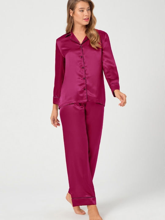 CottonHill De iarnă Set Pijamale pentru Femei Satin Burgundy Eliza