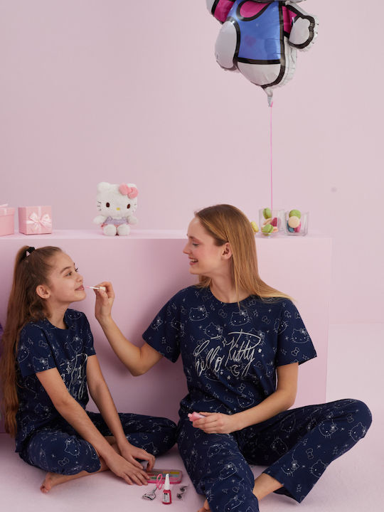 Hello Kitty Set Pijamale pentru Femei Albastru marin