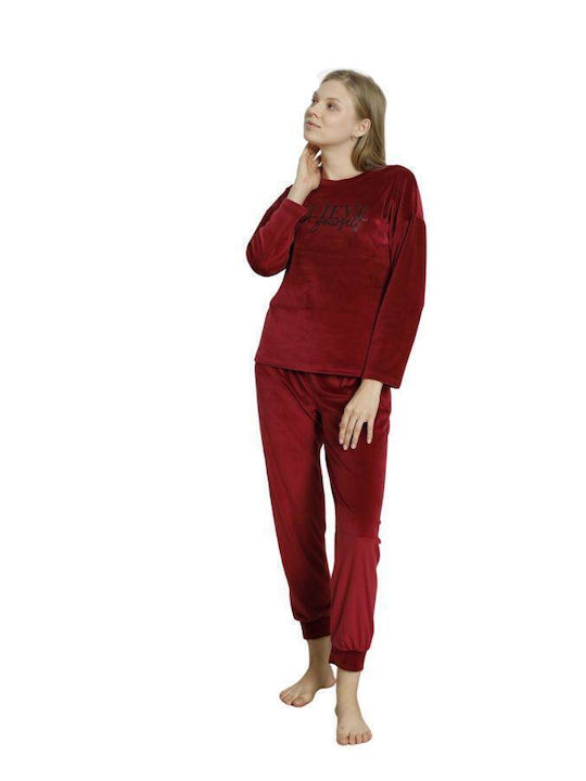 Pijamangel De iarnă Set Pijamale pentru Femei Burgundy