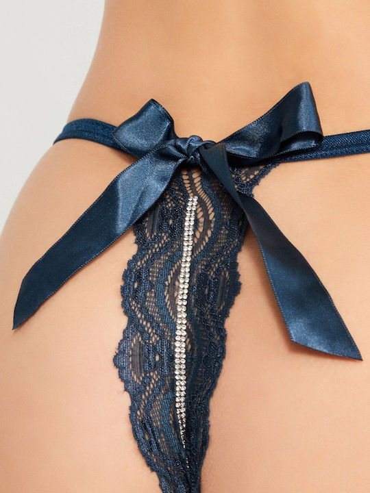 Damen Zeichenfolge mit Spitze Petrol Blue