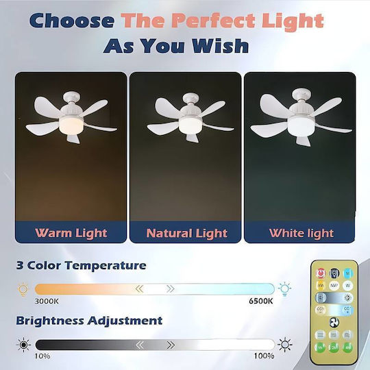 Ceiling Fan 45cm With Light Fixture White