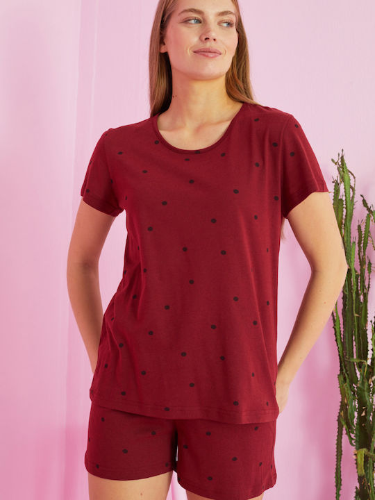Siyah Inci Summer Women's Pyjama Set Burgundy