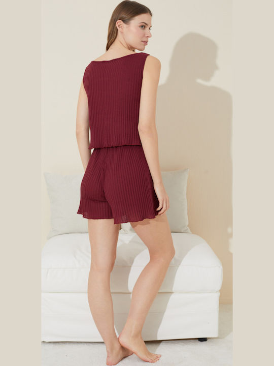 Siyah Inci Summer Women's Pyjama Set Burgundy