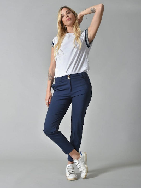 Belle Femme Damen Chino Hose Blue