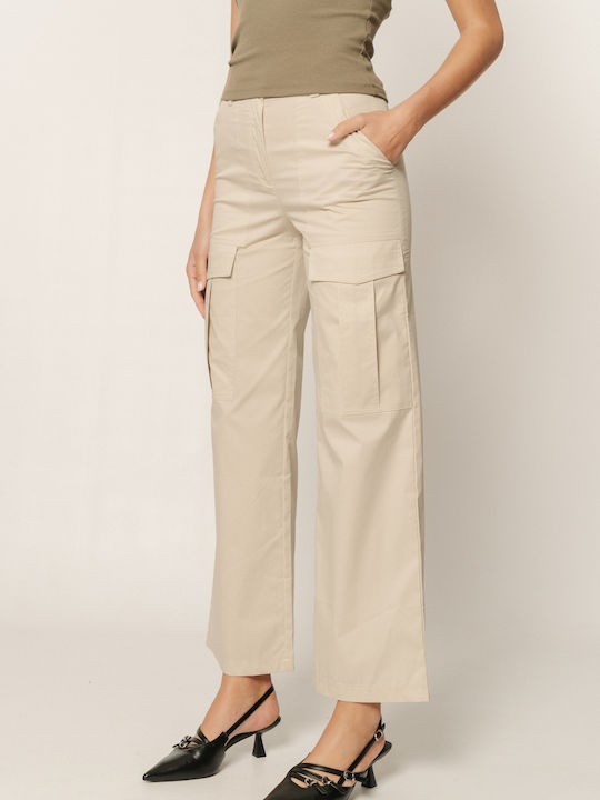 Edward Jeans Women's Fabric Cargo Trousers Beige