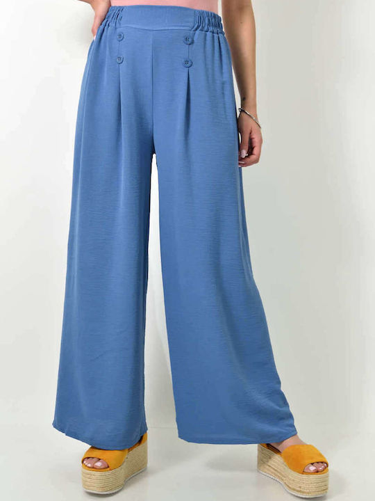 Potre Women's High-waisted Fabric Trousers with Elastic Blue