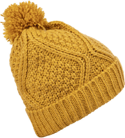 Pom Pom Beanie Γυναικείος Σκούφος Πλεκτός σε Κίτρινο χρώμα
