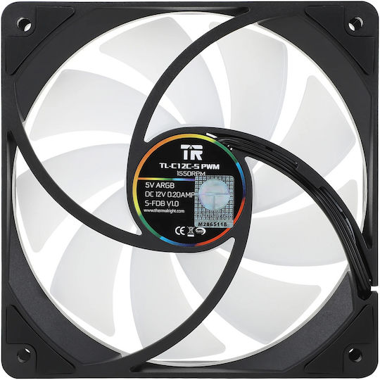 Thermalright TL-C12C-S Вентилатор за кутия 120mm (1550rpm / 66.17cfm) с ARGB осветление и свързване 4-изводна ШИМ