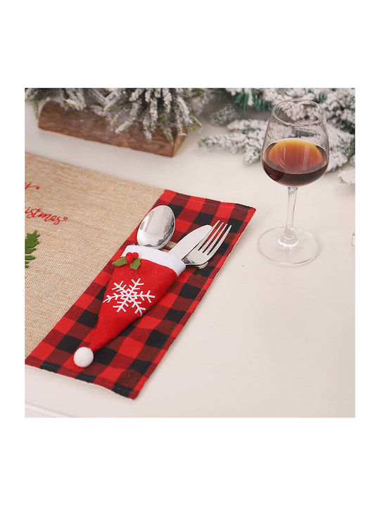 Festive Decorative Cover 3 Cutlery Flippy Snowflake Hat Design Textile Polyester Material 18 X 7 Cm Red