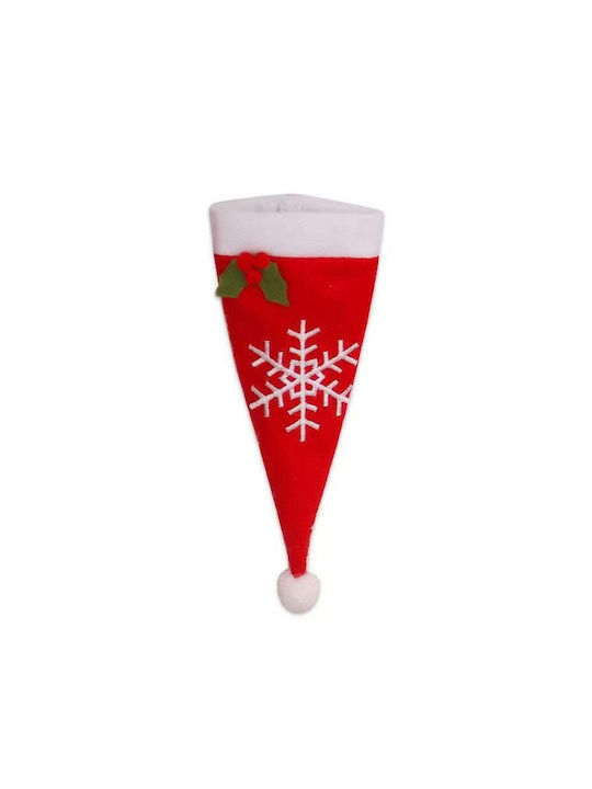 Festive Decorative Cover 3 Cutlery Flippy Snowflake Hat Design Textile Polyester Material 18 X 7 Cm Red