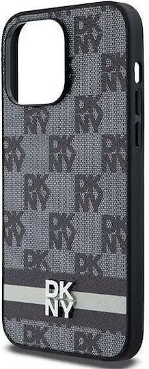 Dkny Pu Кожен калъф с каре и ивици за iPhone 14 Pro Max, черен
