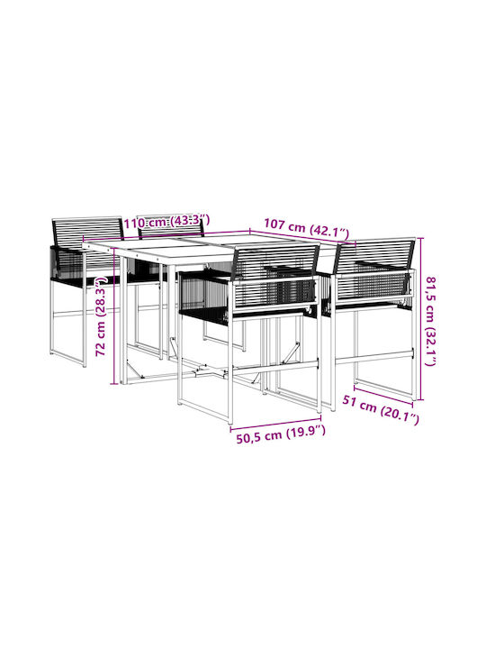 Set Sala De Mese Pentru Exterior 5 Piese Negru