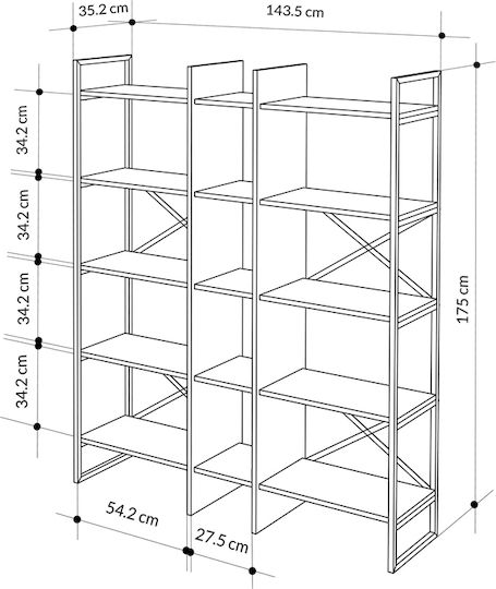 Bibliotecă Detroit Sapphire Oak - Negru Mătăsos 143.5x35.2x175 cm