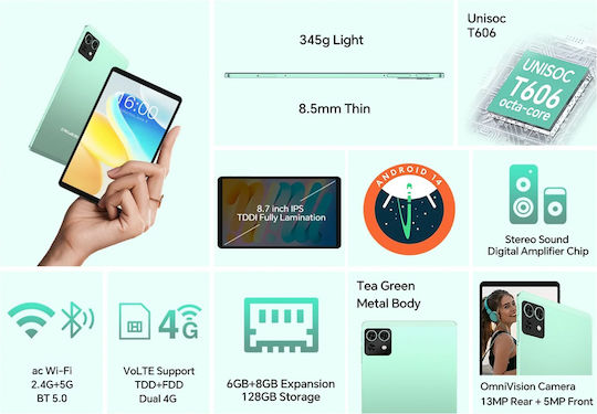 Teclast M50 Mini 4G 8.7" Tablet (6GB/128GB) Πράσινο