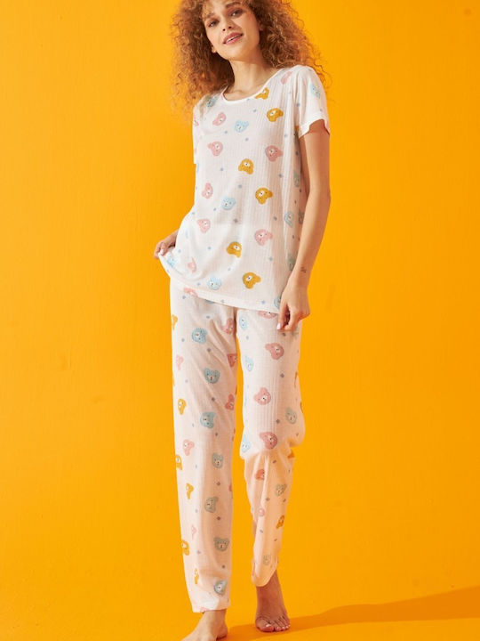 Siyah Inci De vară Set Pijamale pentru Femei Alb BEAR