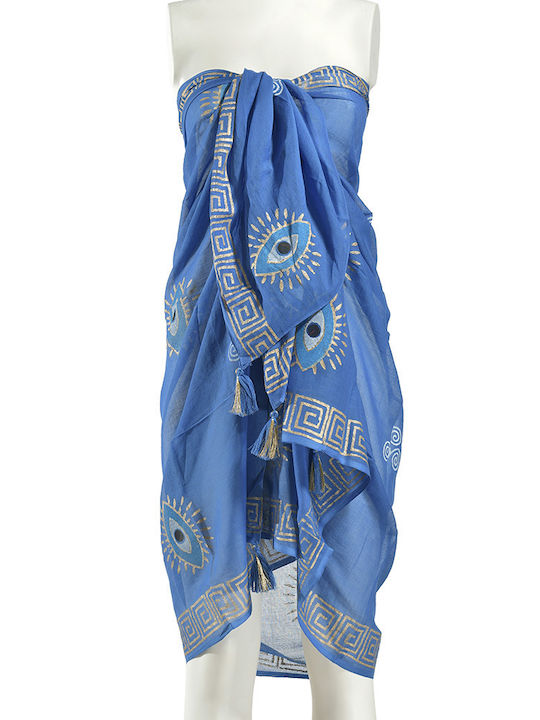 Cotton Blue-Gold Shawl-Pareo 180x100cm 5-43-254-0090