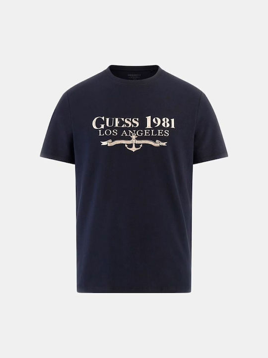 Guess Bluza Bărbătească cu Mânecă Scurtă dark blue