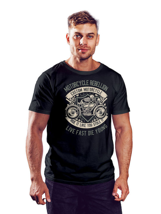 Pop Culture T-shirt Μαύρο Skull Rebel Motorcycle