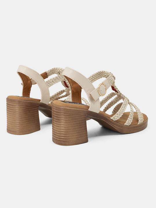 Damen Sandalen mit Chunky mittlerem Absatz in Beige Farbe