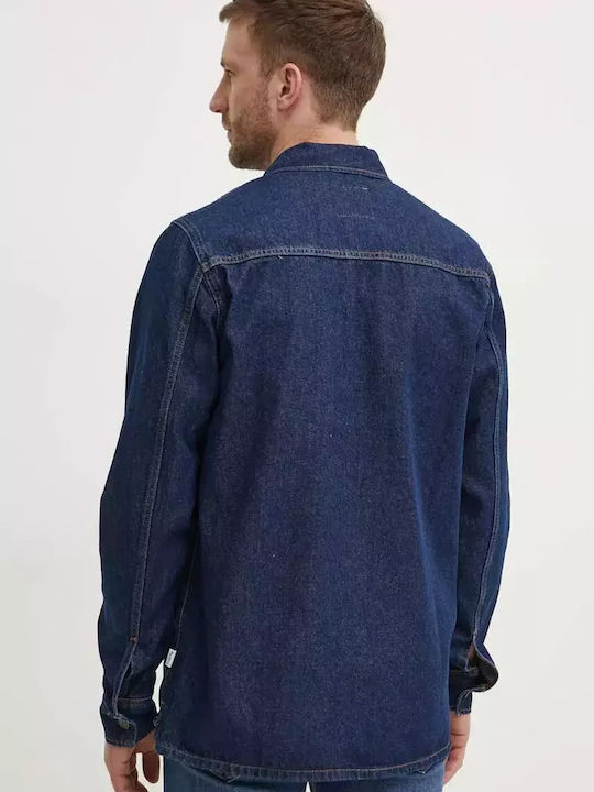 Дълъг Ръкав Деним Overshirt в Стандартна Кройка Син