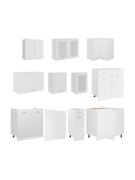 Комплект Кухненски Шкафове Висящи и Подови с плот за работа White 240x57x141.5бр