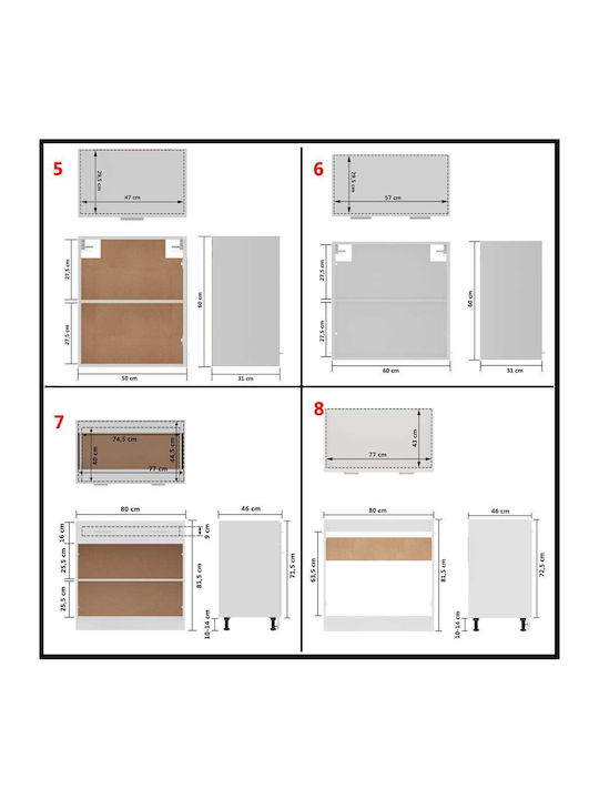 Комплект Кухненски Шкафове Висящи и Подови с плот за работа White 240x57x141.5бр