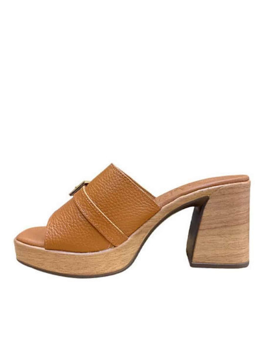 Oh My Sandals Piele Mules cu Mare Toc în Tabac maro Culoare