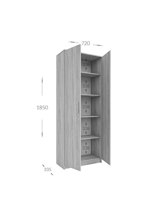 Double Door Wardrobe Milen Sonoma 72.3x33.5x185.2cm