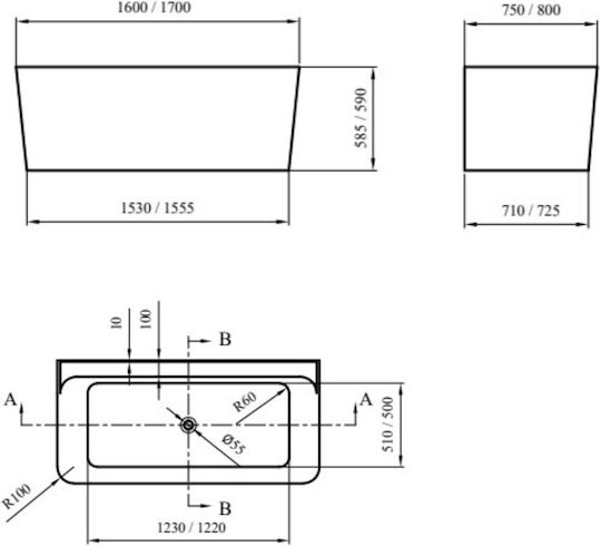 Karag Rhodes C966 Акрилна Вана 170x80x59см Karag Rhodes C966 Акрилна Вана 170x80x59см
